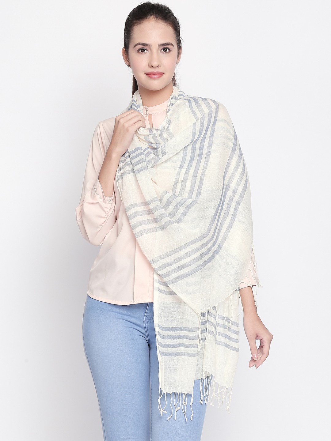 

Style Quotient Women Blue & White Striped Scarf