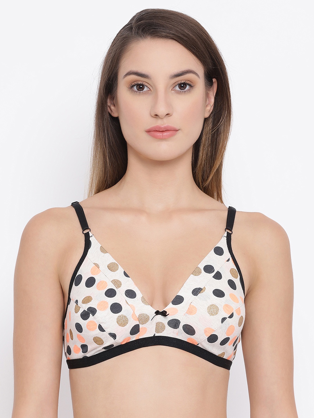 

Clovia Cotton Rich Non-Padded Non-Wired Polka Print Bra, White