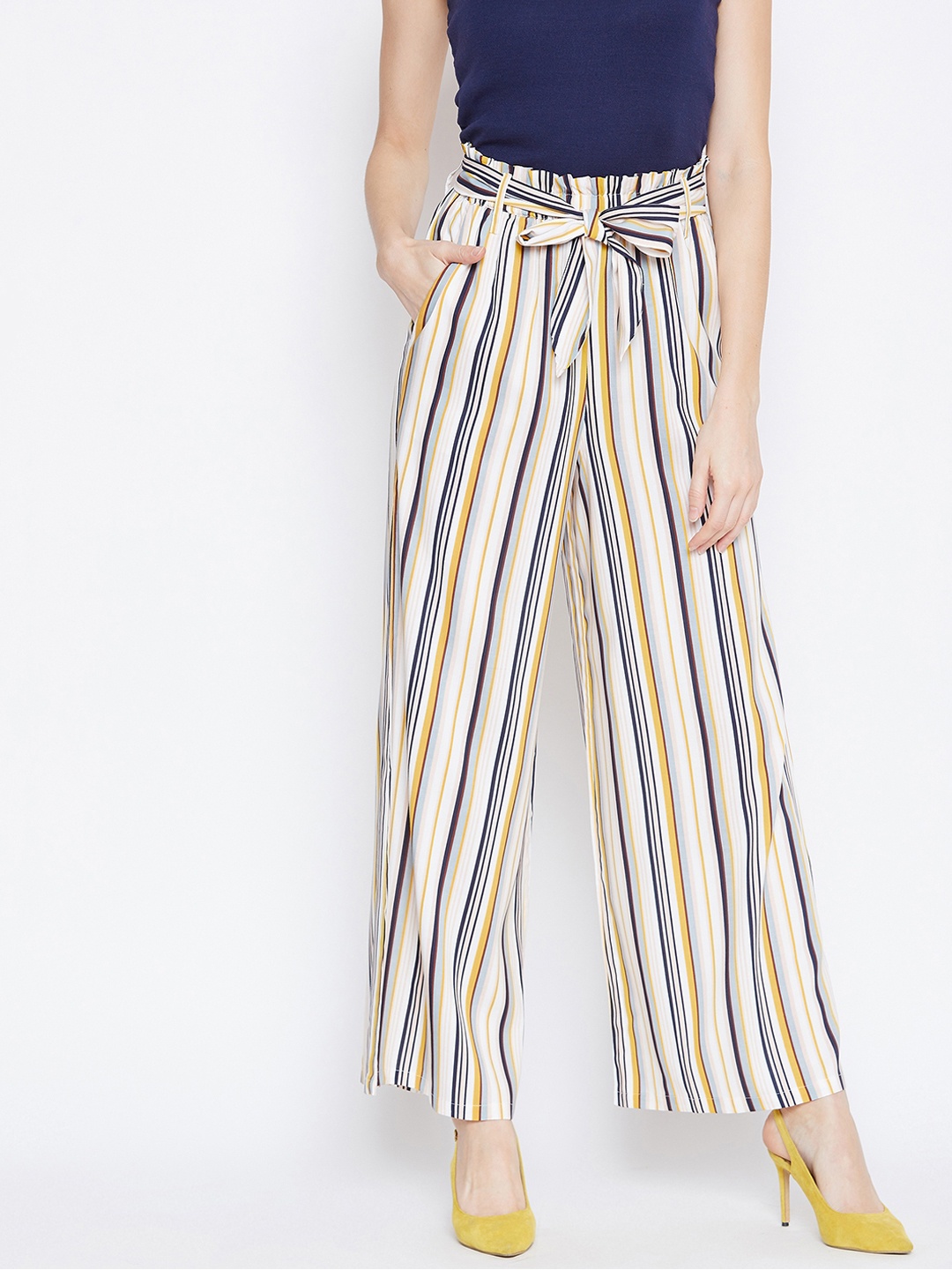 

Berrylush Women Multicoloured Regular Fit Striped Parallel Trousers, Multi