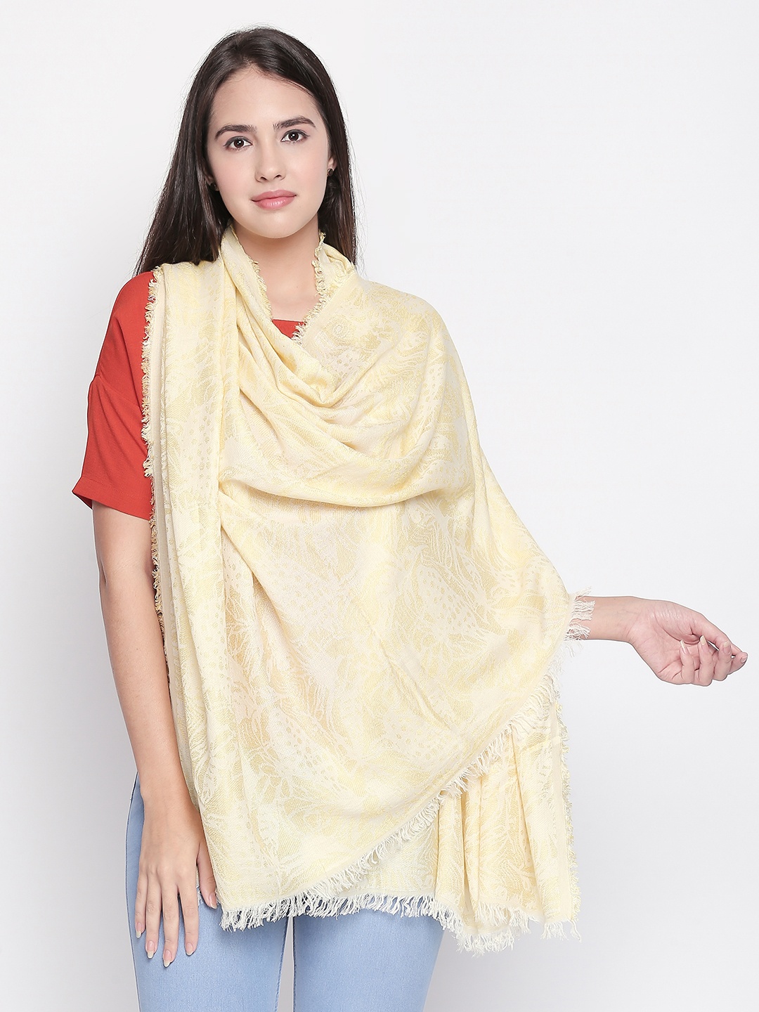 

Style Quotient Women Yellow Woven Design Shawl