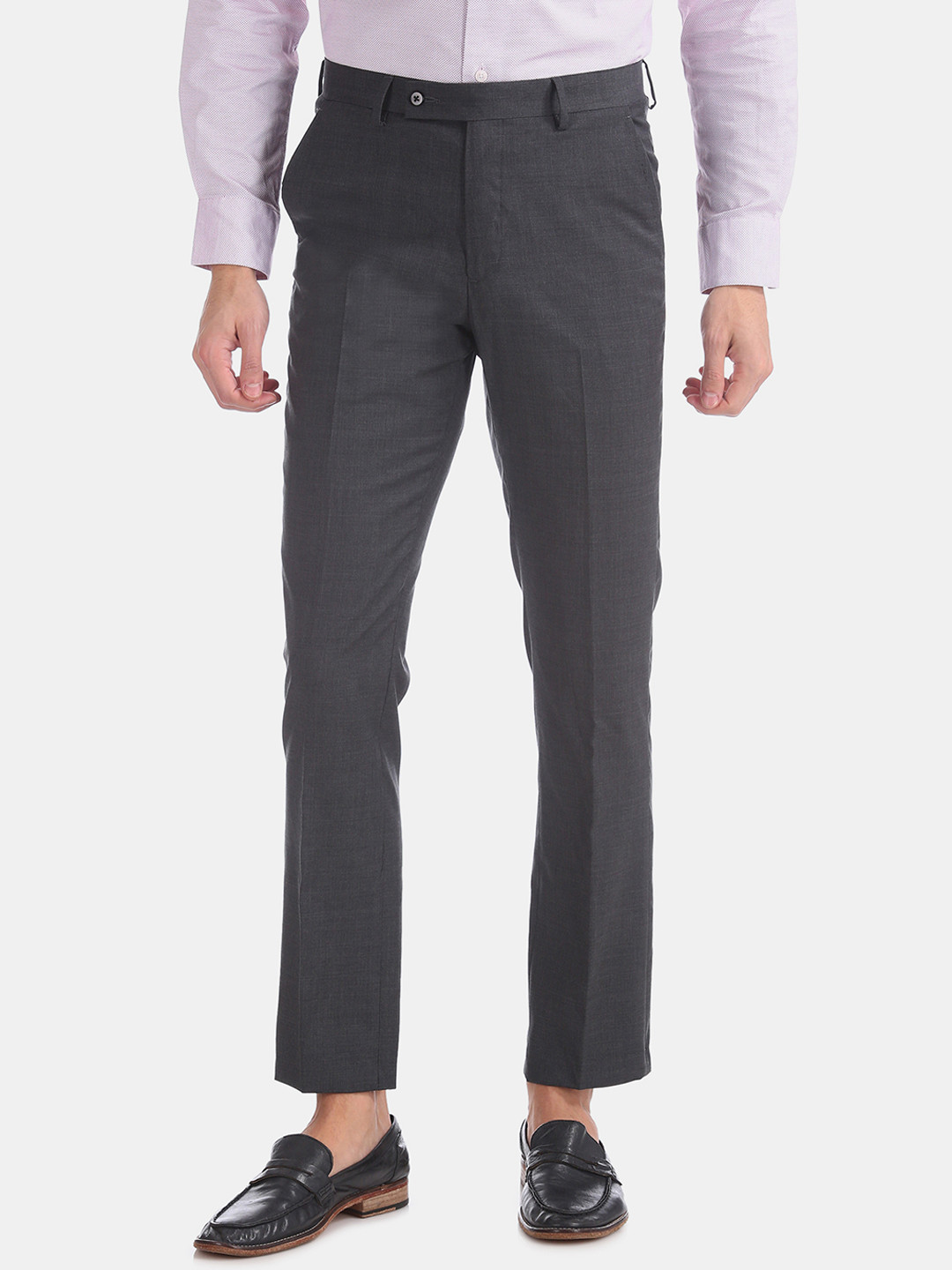 

Arrow Men Grey Tapered Fit Solid Woolen Formal Trousers