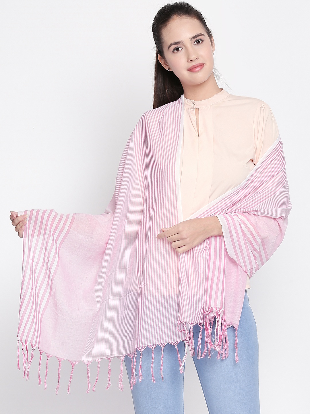 Style Quotient Women Pink Striped Scarf