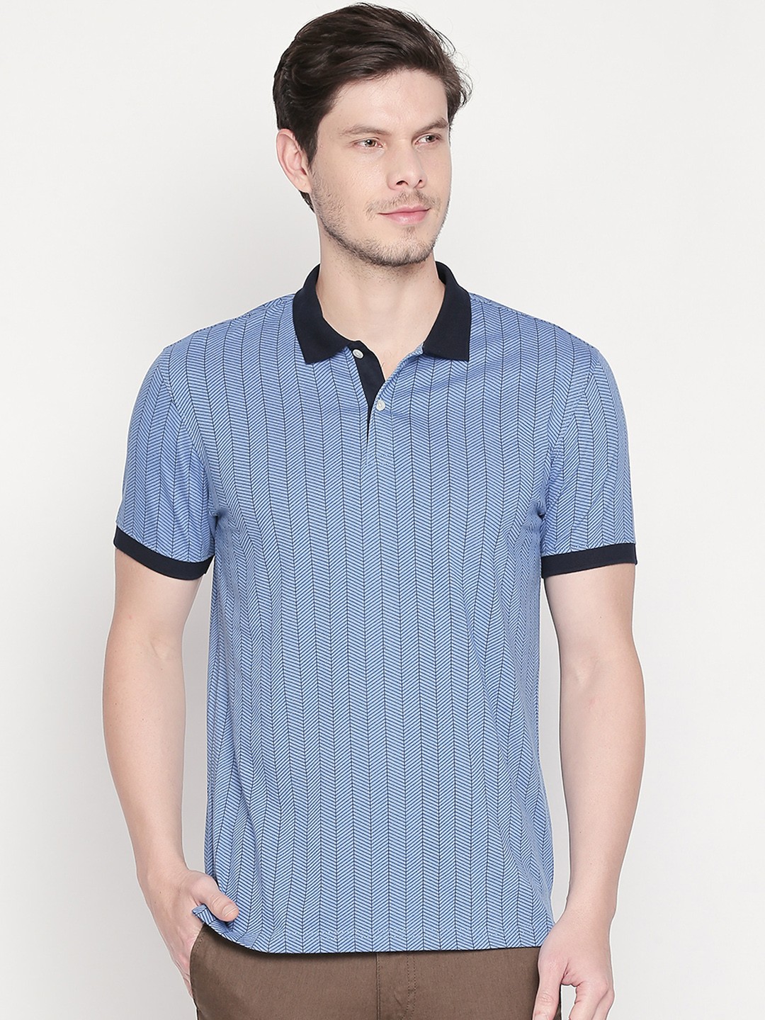 

BYFORD by Pantaloons Men Blue Printed Polo Collar T-shirt
