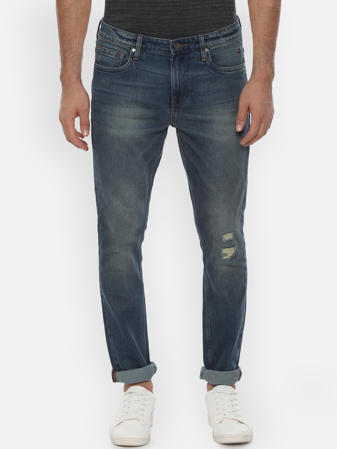 Louis Philippe Jeans Men Blue Slim Fit Mid-Rise Low Distress Stretchable Jeans