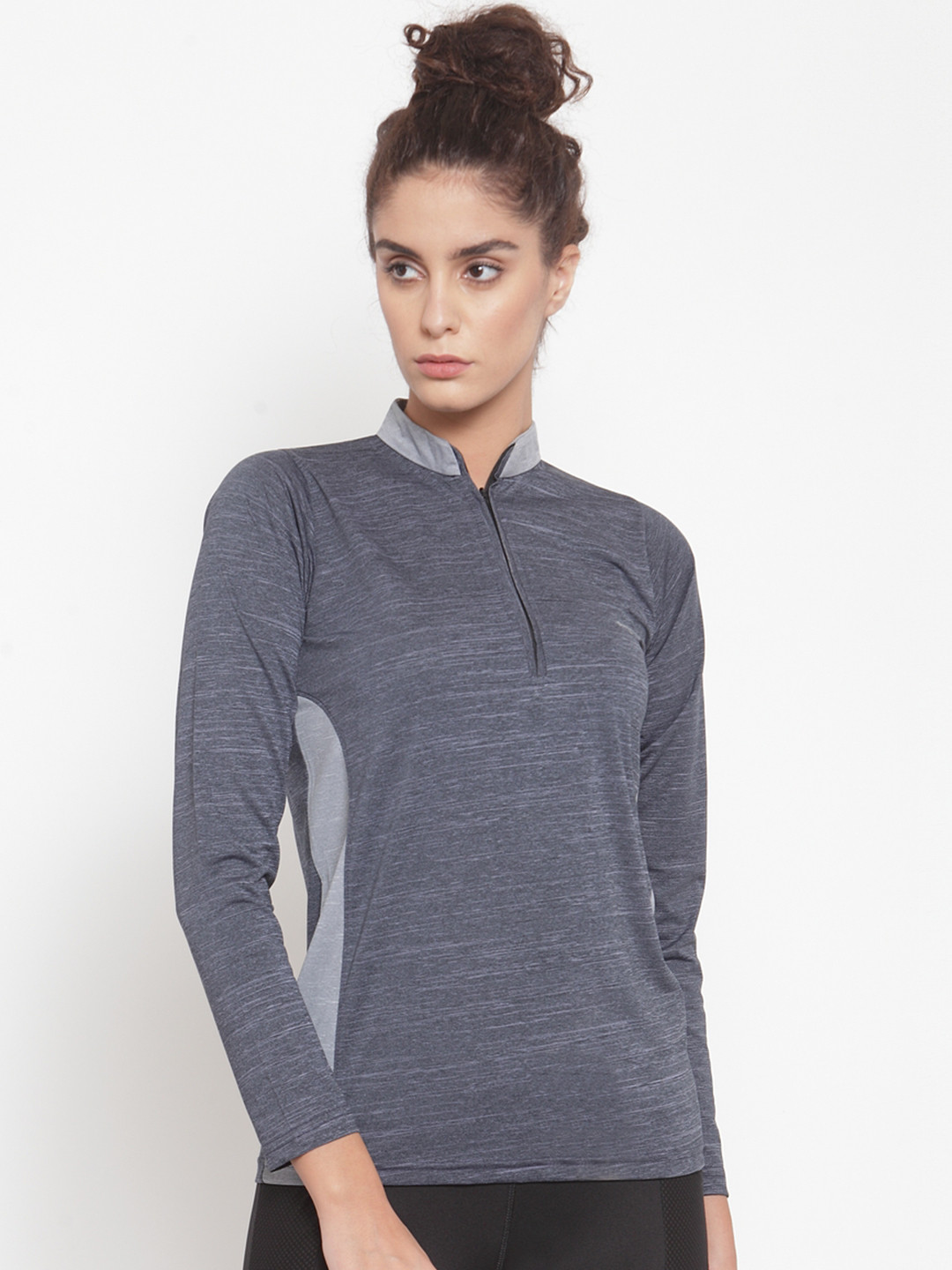 

Boston Club Women Grey Striped High Neck T-shirt