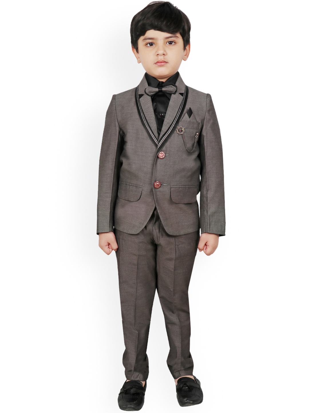 

SG YUVRAJ Boys Taupe & Black Solid Single-Breasted Suit