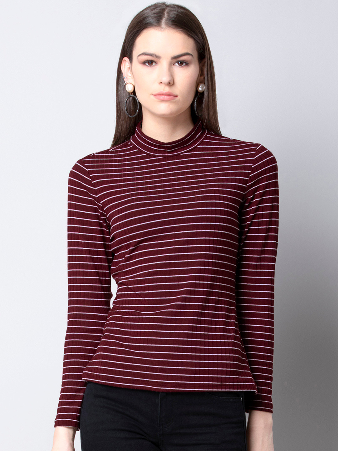 

FabAlley Women Maroon Striped Top