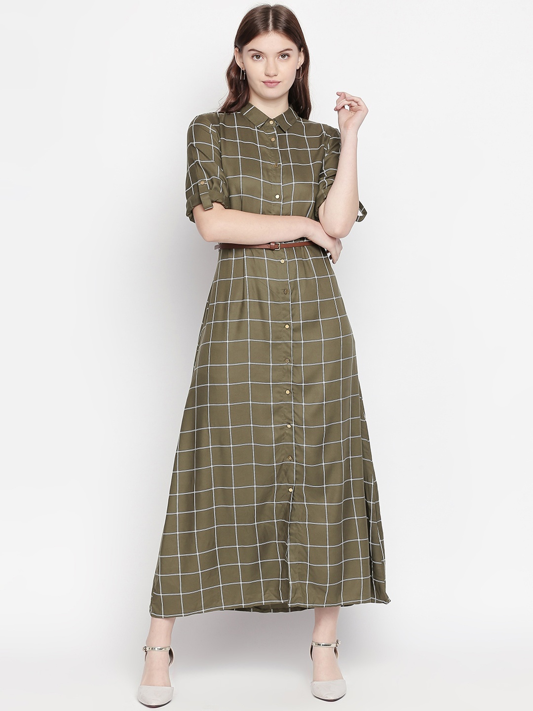 

Honey by Pantaloons Women Checked Green Shirt Dress