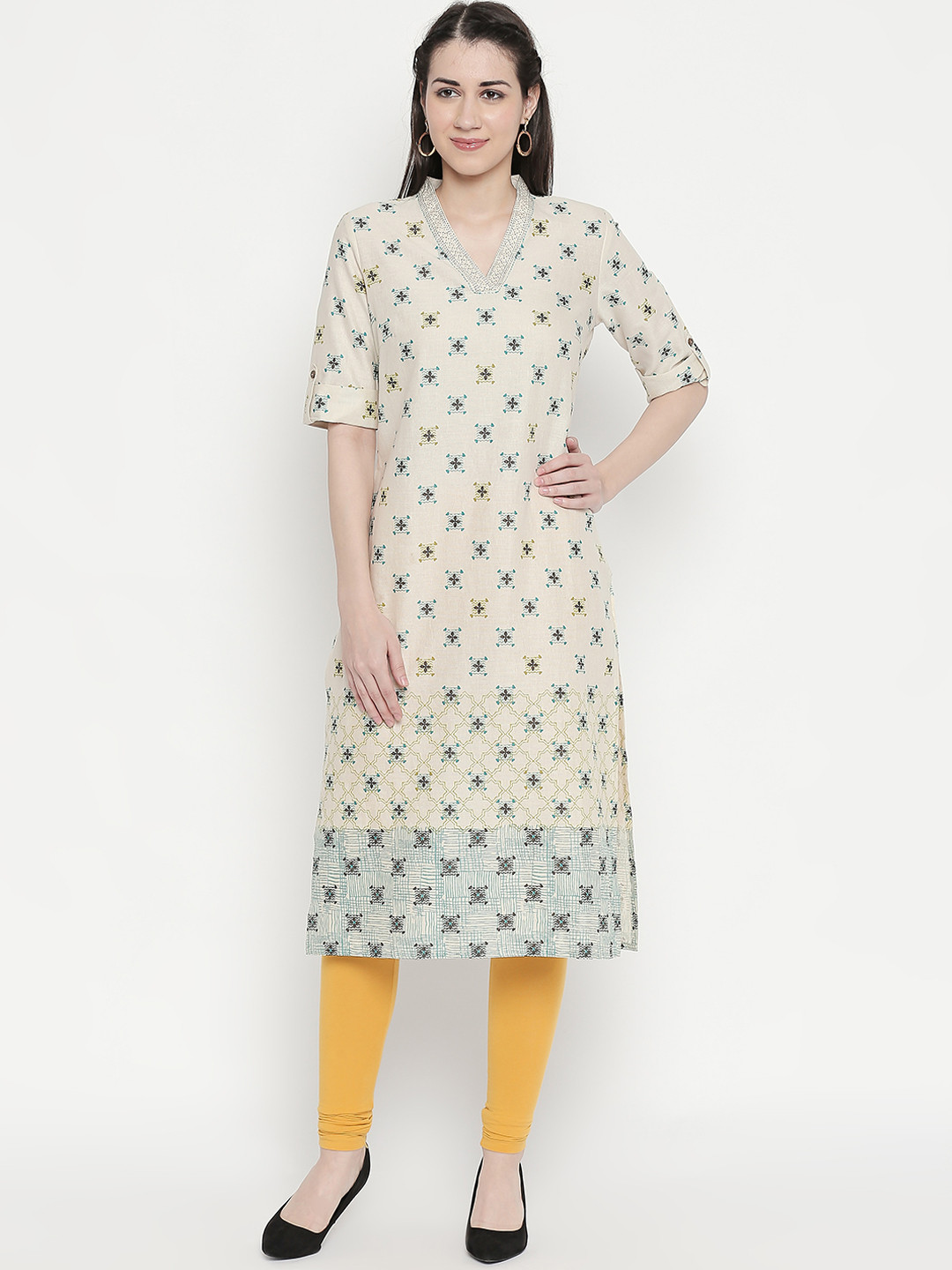 

RANGMANCH BY PANTALOONS Women Off-White Printed Straight Kurta