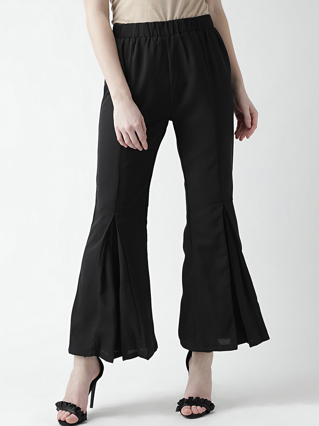 

KASSUALLY Women Black Comfort Flared Solid Culottes