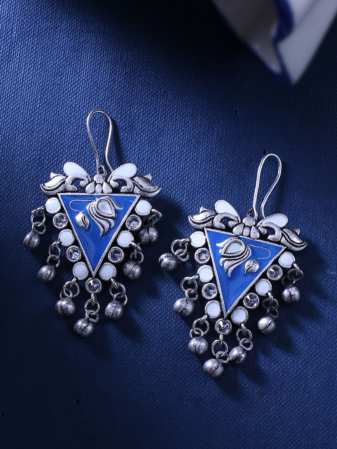 

Voylla Silver-Toned & Blue Classic Drop Earrings