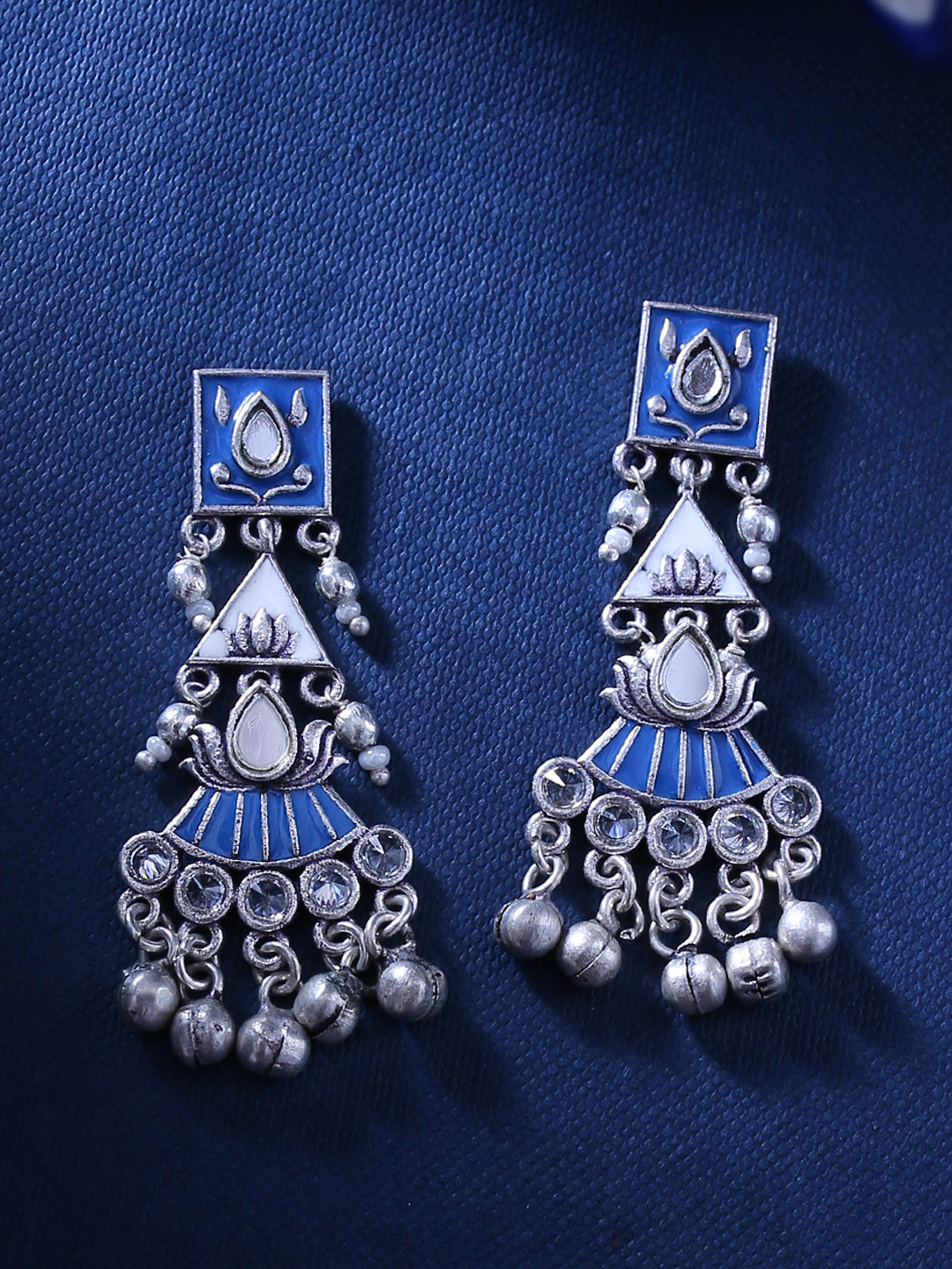 

Voylla Silver-Plated & Blue Contemporary Oxidised Drop Earrings