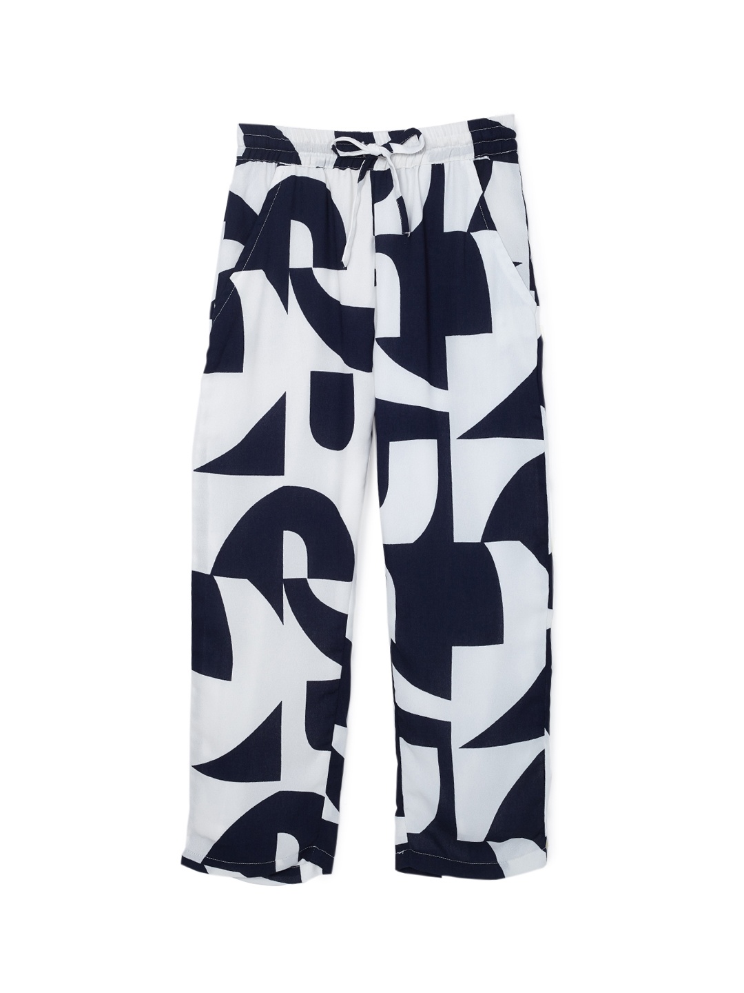 

Cub McPaws Girls White & Black Printed Flared Palazzos