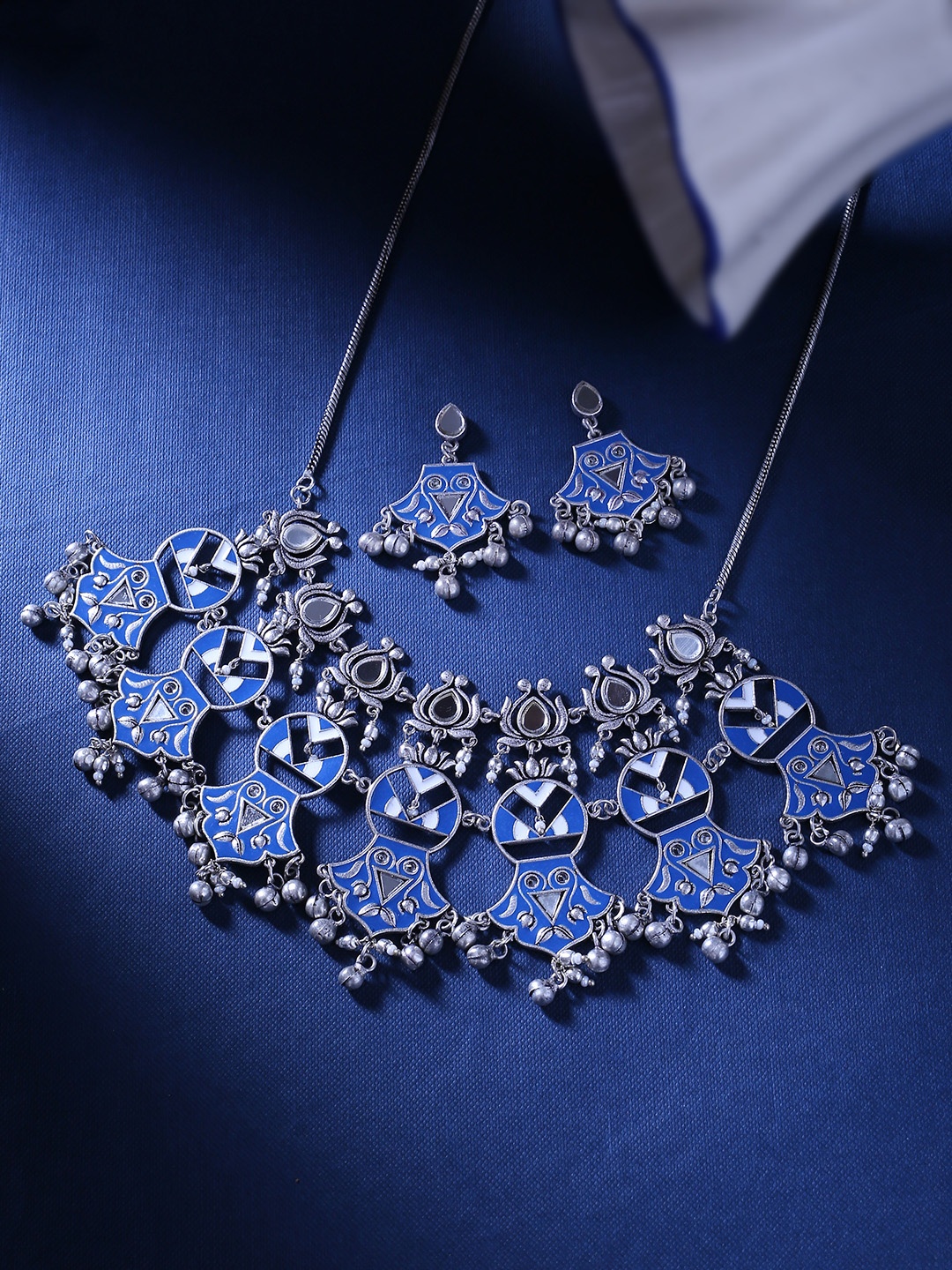 Voylla Women Silver-Plated Oxidised Jewellery Set