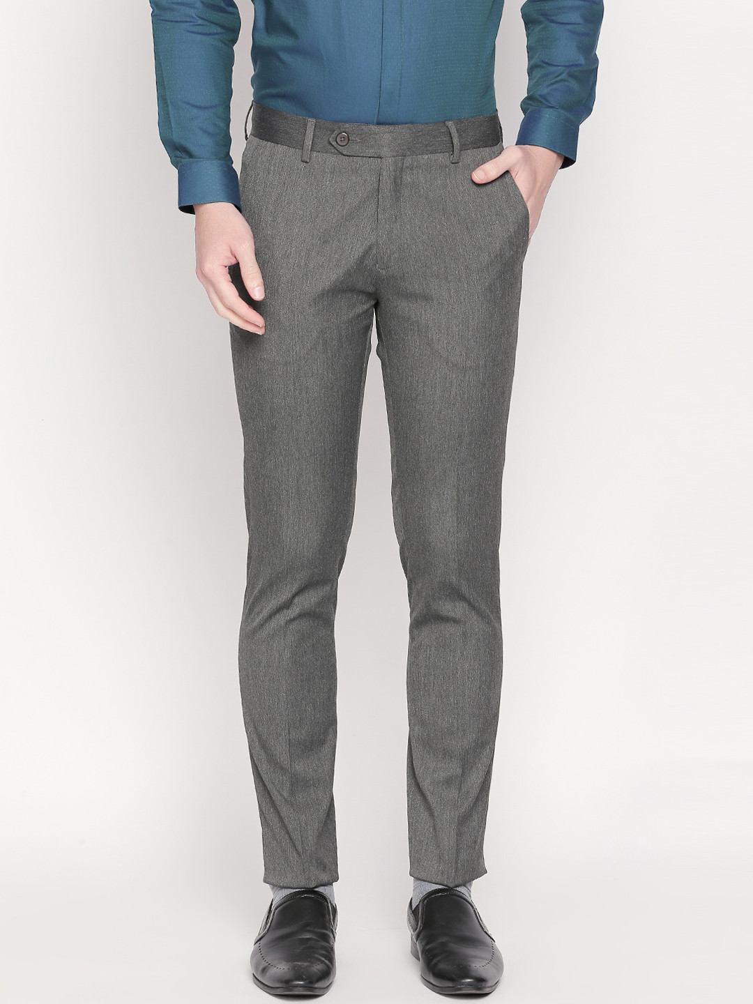 

RICHARD PARKER by Pantaloons Men Charcoal Skinny Fit Self Design Formal Trousers