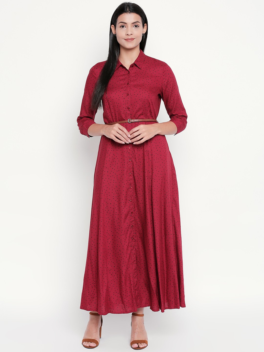 

Honey by Pantaloons Women Printed Red Shirt Dress