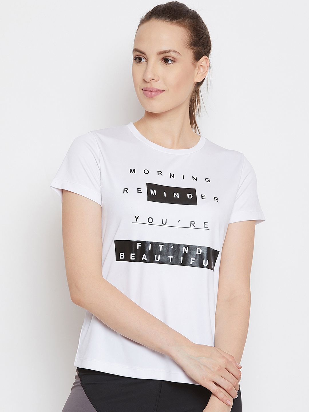 

PERFKT-U Women White Printed Round Neck T-shirt