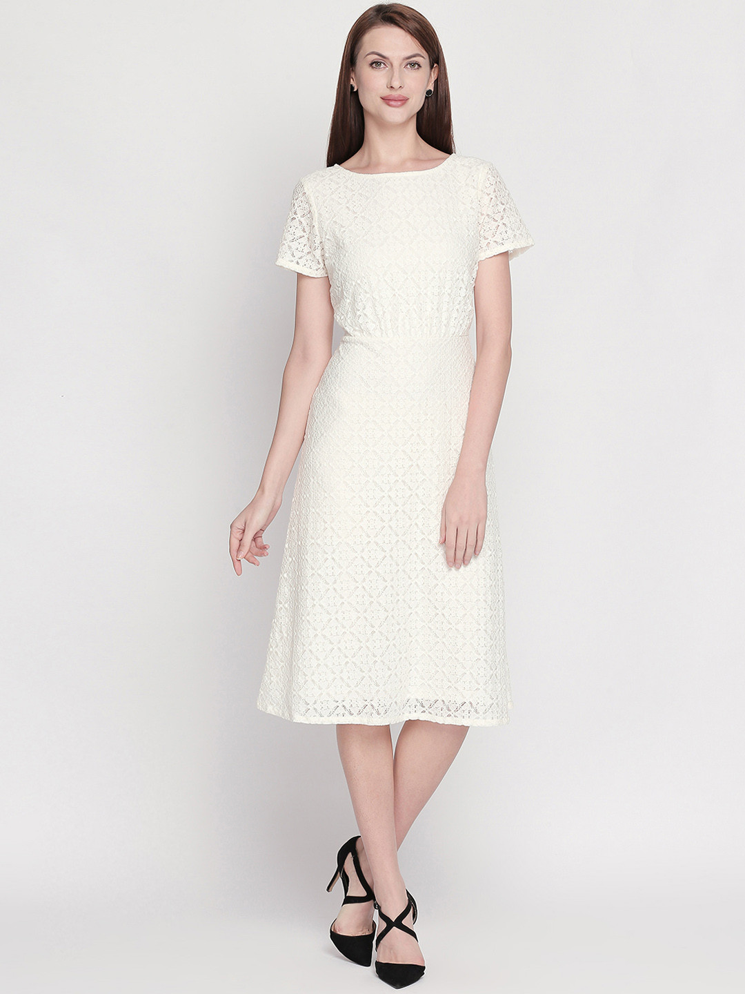 

Honey by Pantaloons Women Self Design Cream-Coloured A-Line Dress