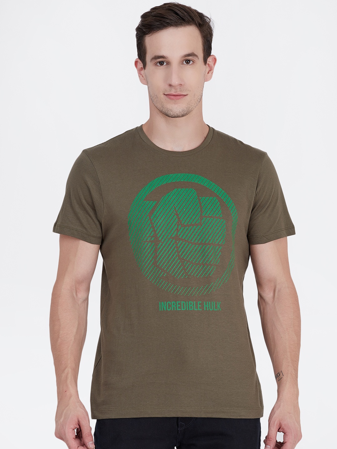 

Free Authority Men Brown Hulk Printed Round Neck T-shirt