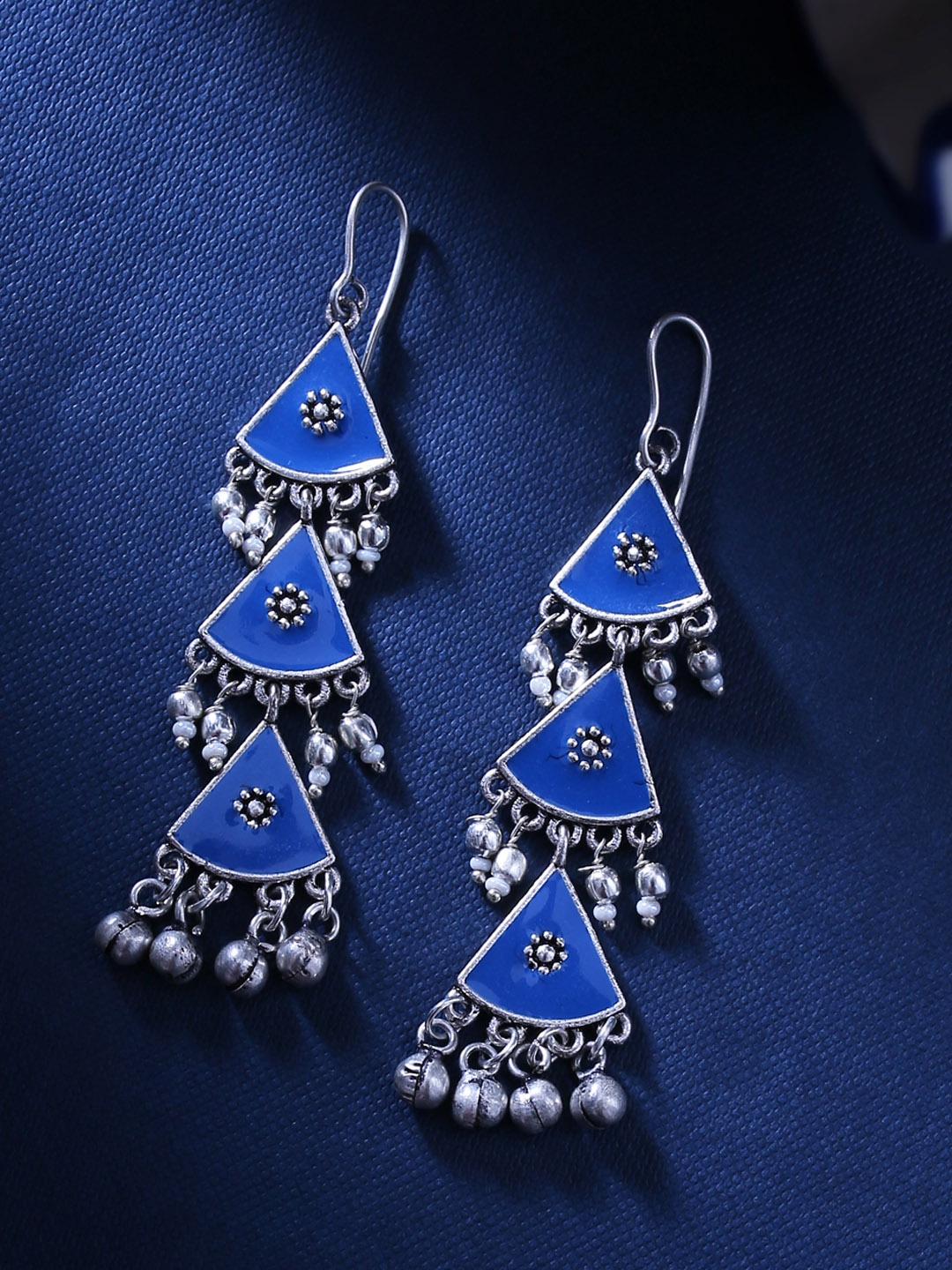 

Voylla Silver-Toned & Blue Classic Drop Earrings