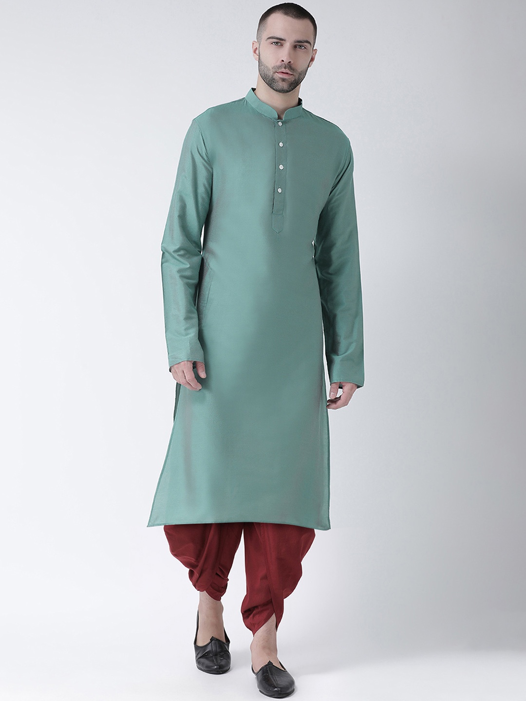 

KISAH Men Green & Maroon Solid Kurta with Dhoti Pants