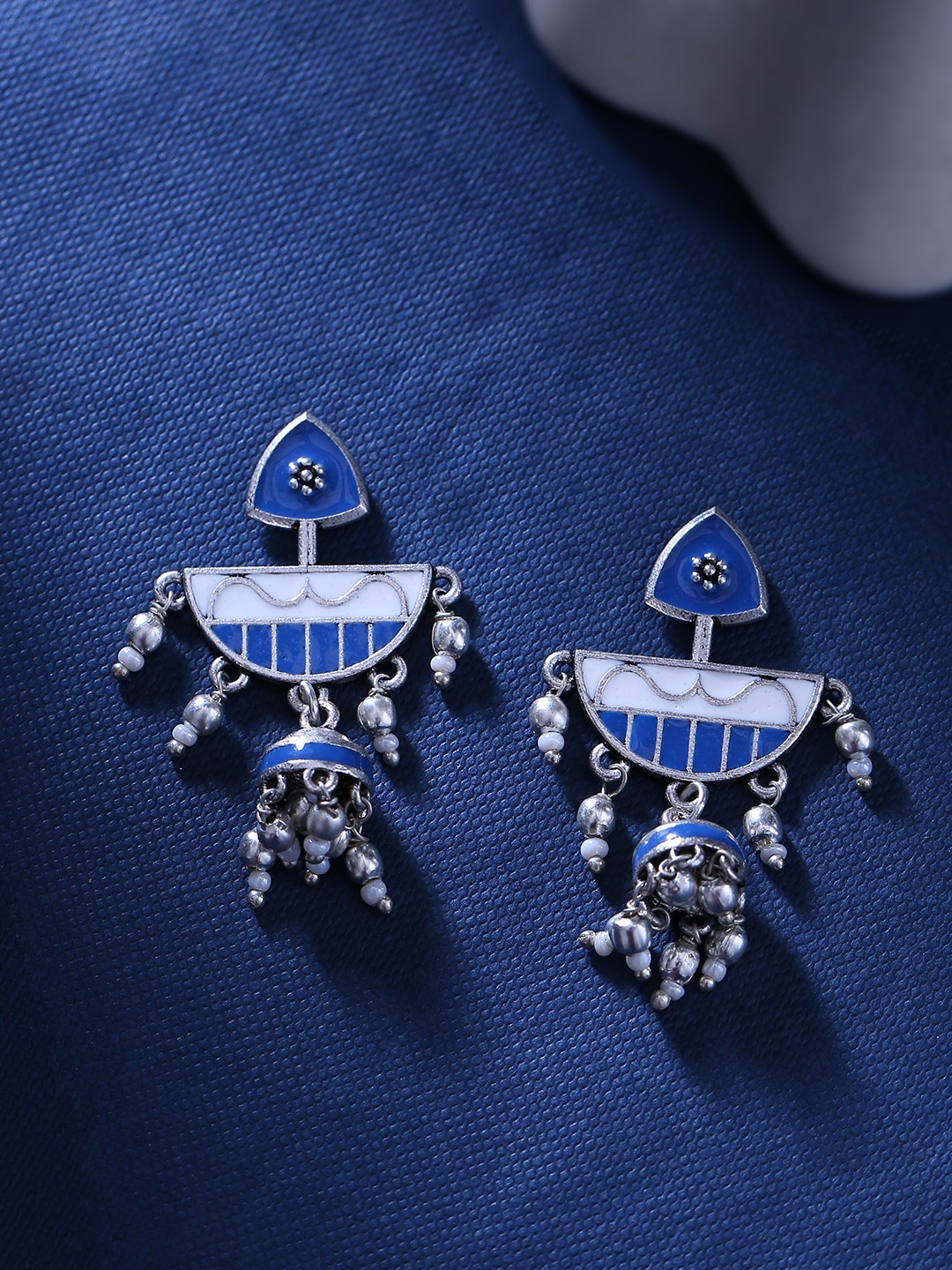 

Voylla Silver-Toned & Blue Classic Drop Earrings