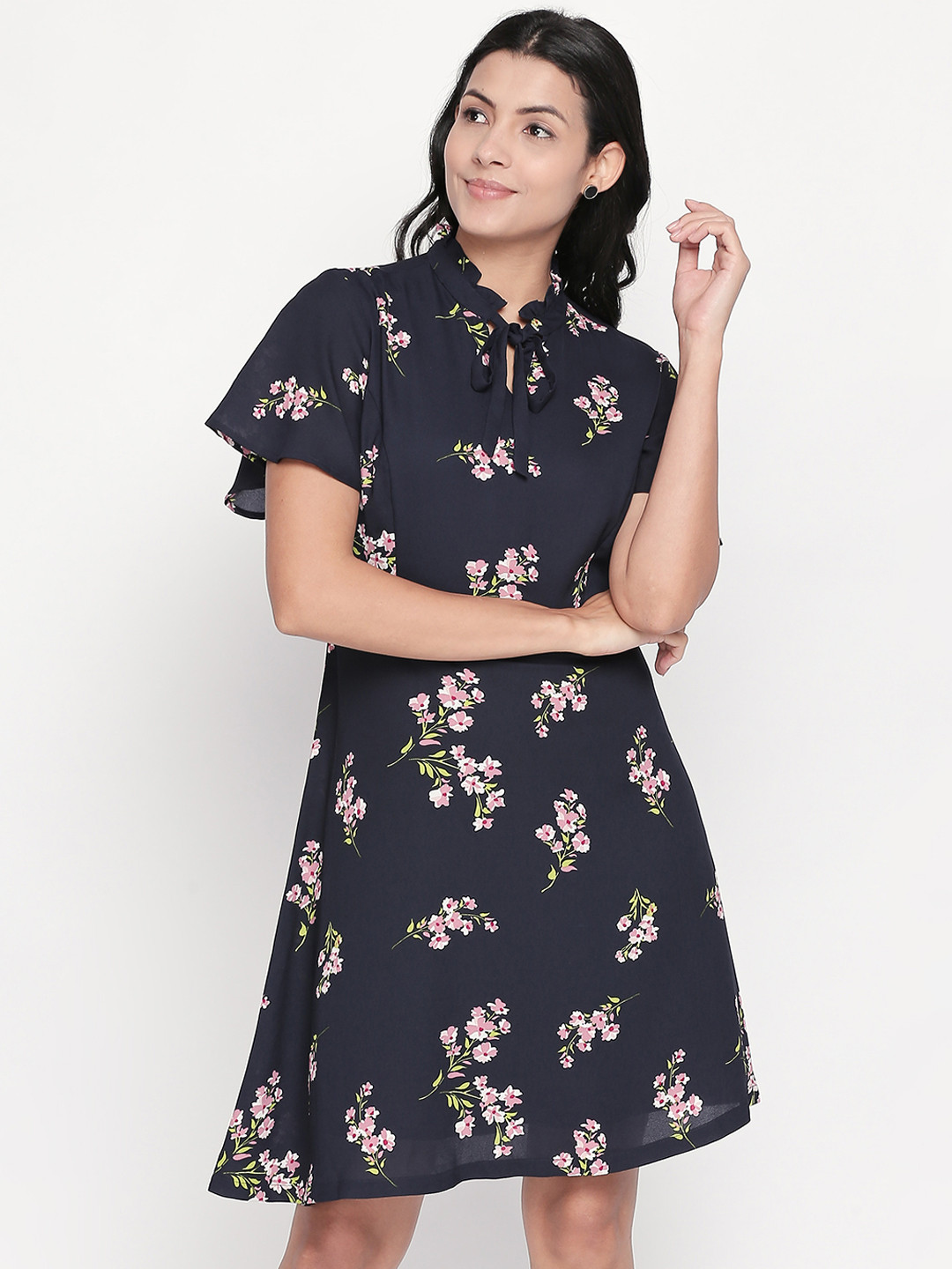 

Honey by Pantaloons Women Printed Navy Blue A-Line Dress