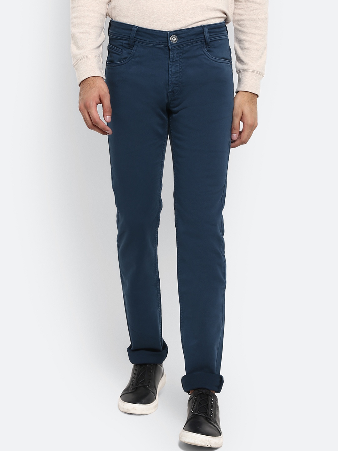 

Mufti Men Teal Slim Fit Solid Regular Trousers