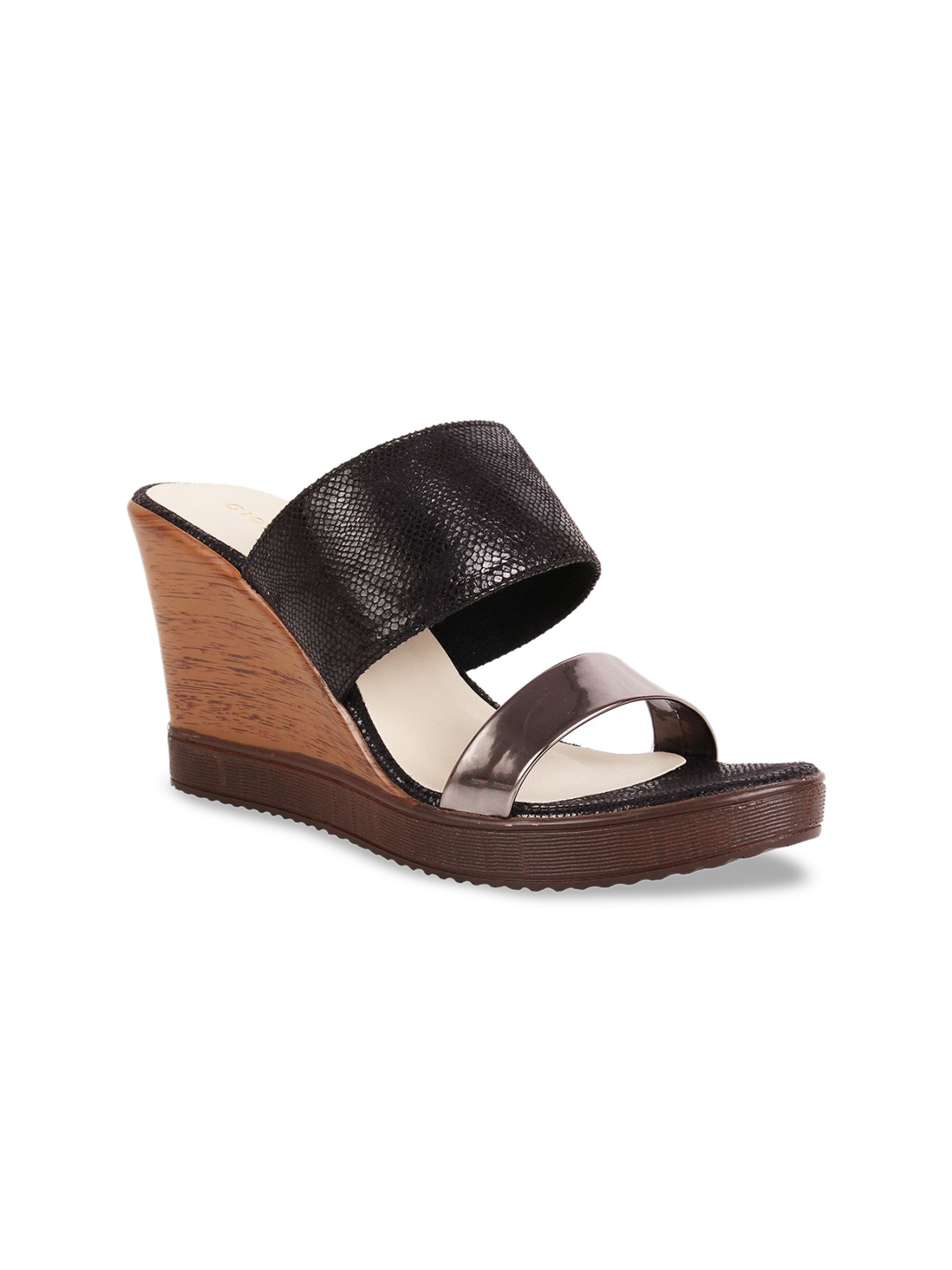 

GIORDANO Women Black & Gunmetal-Toned Colourblocked Heels