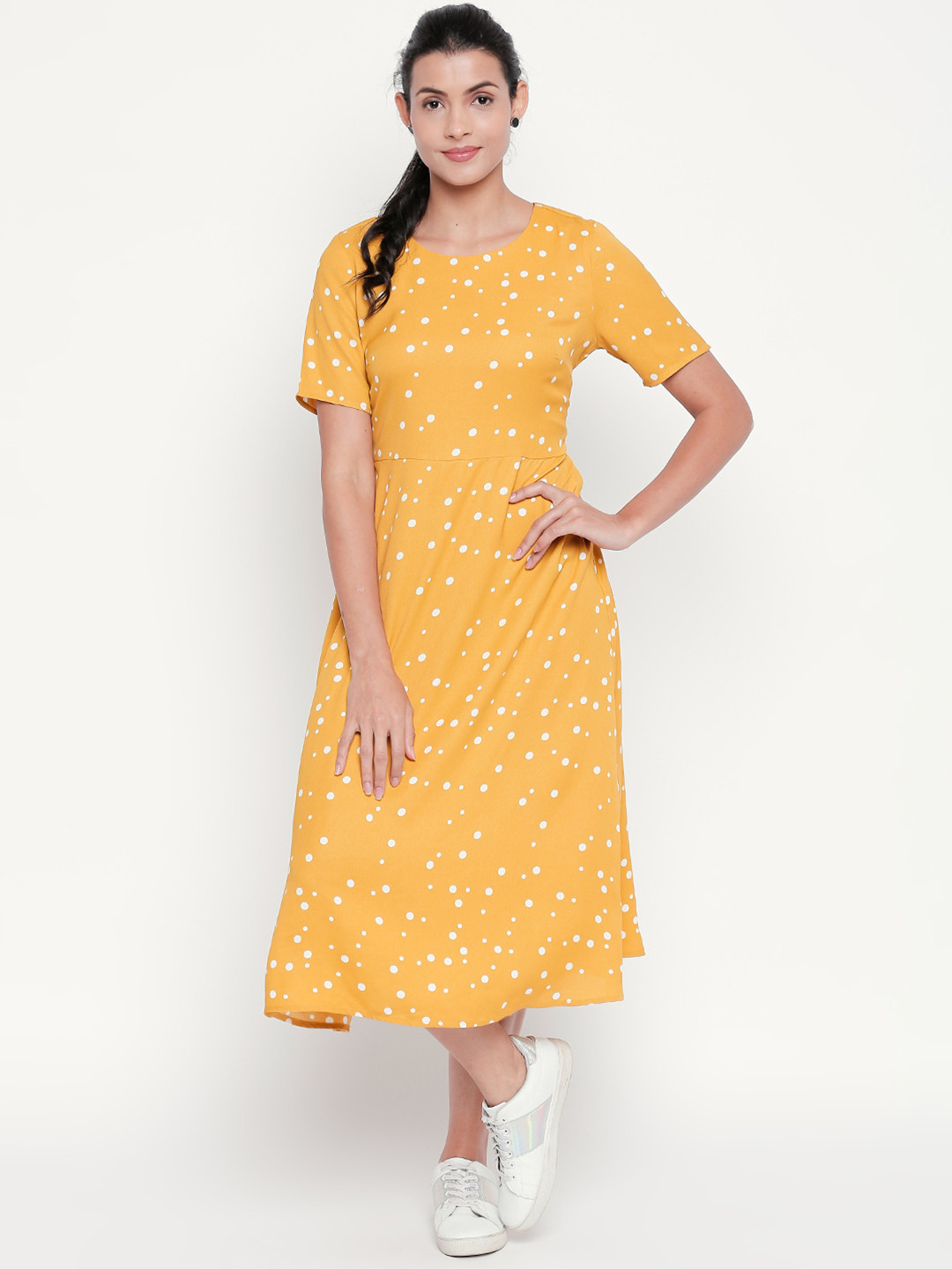 

Honey by Pantaloons Women Printed Mustard A-Line Dress