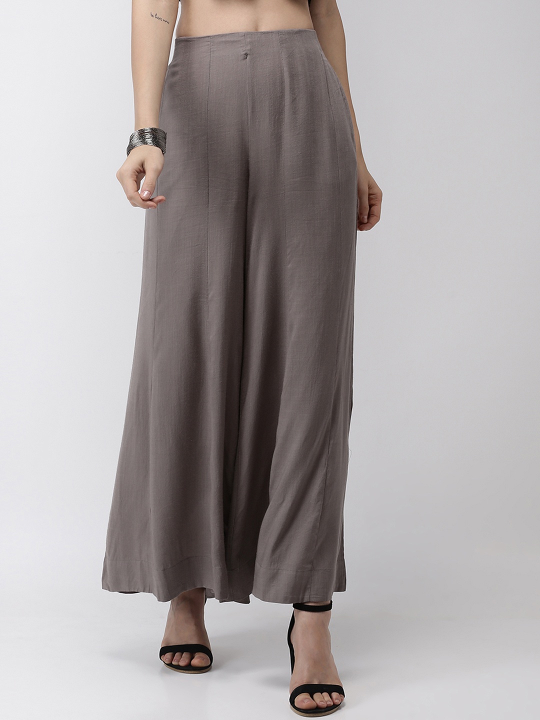 

De Moza Women Grey Solid Flared Palazzos