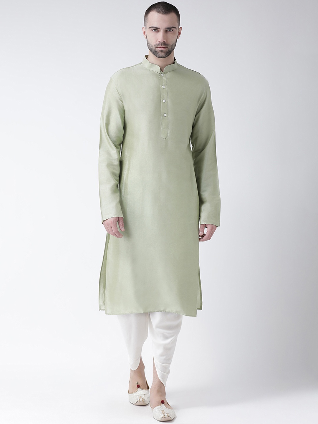 KISAH Men Green & Off-White Solid Kurta with Harem Pants