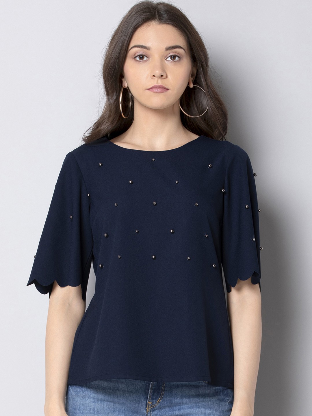 

FabAlley Women Blue Embellished Regular Top