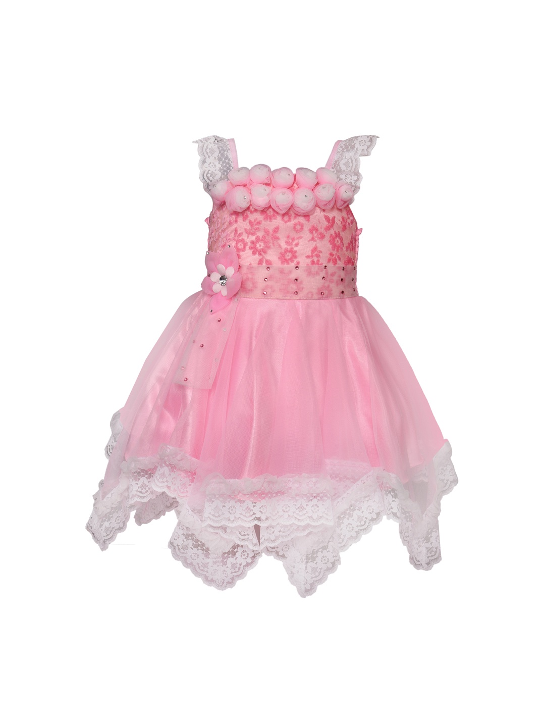 

Wish Karo Girls Pink Floral Embellished Fit and Flare Dress