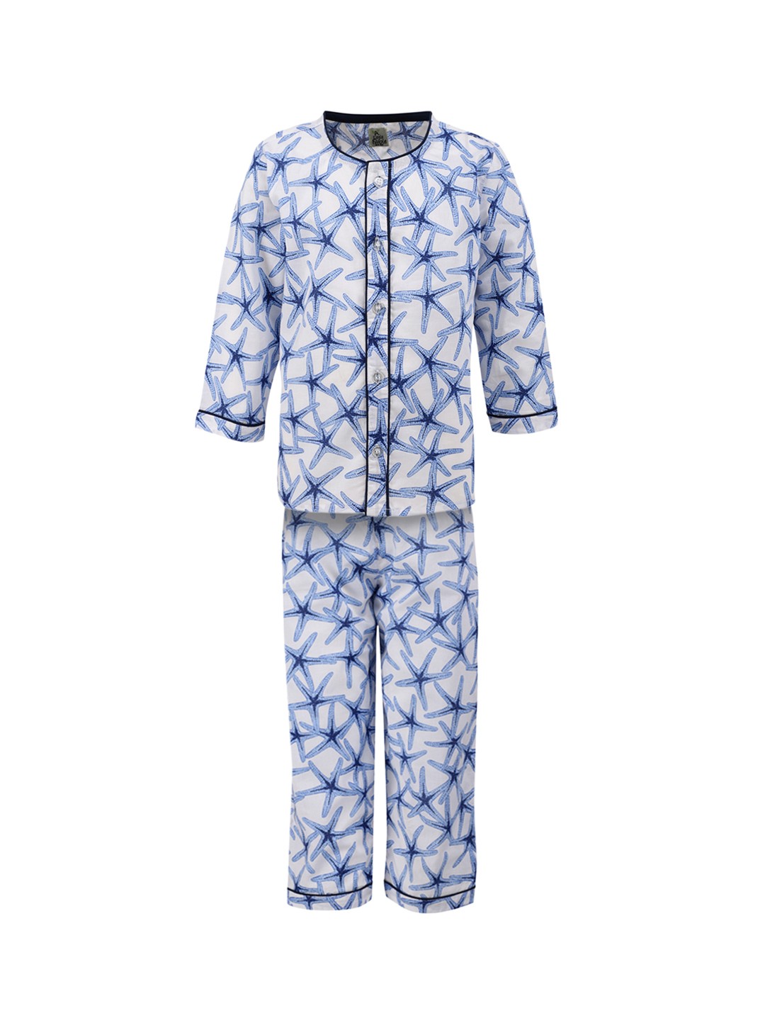 

A Little Fable Unisex White & Navy Blue Solid Night suit