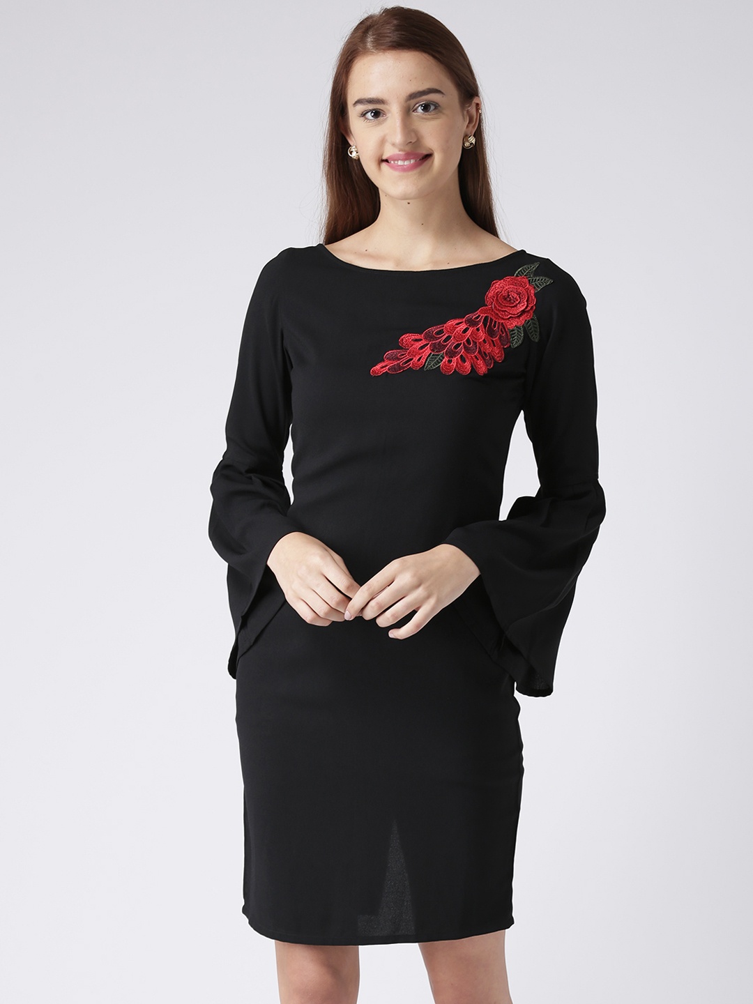 

KASSUALLY Women Solid Black Sheath Dress