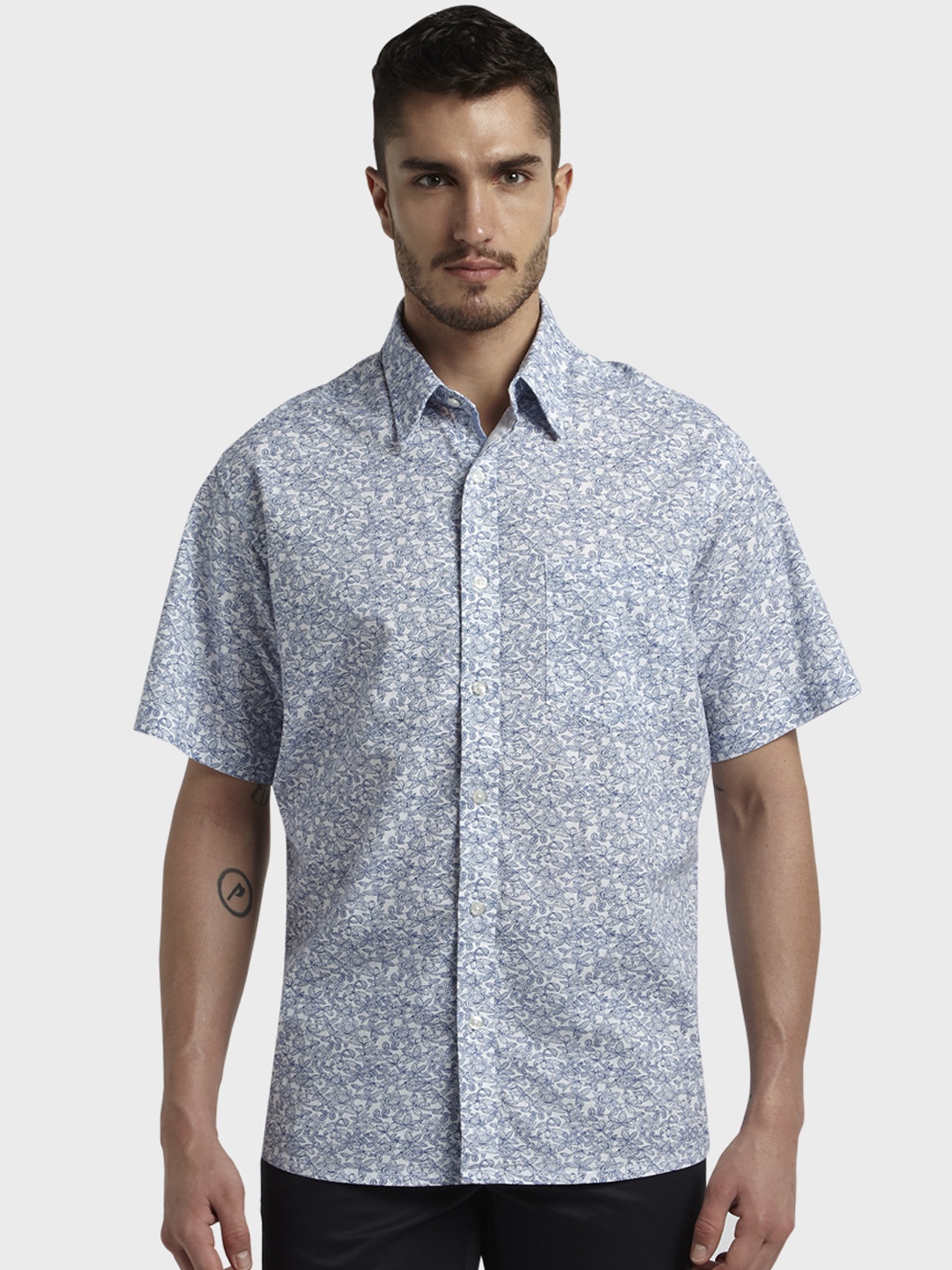 ColorPlus Men Blue Regular Fit Printed Casual Shirt