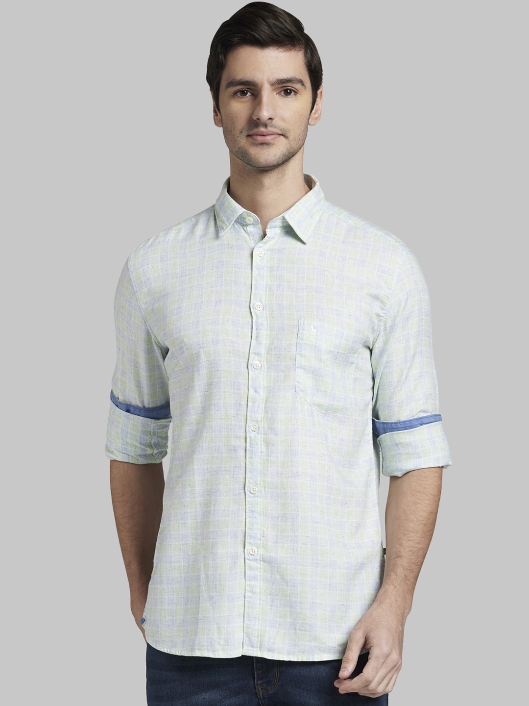 

Parx Men Green & Blue Slim Fit Checked Casual Shirt