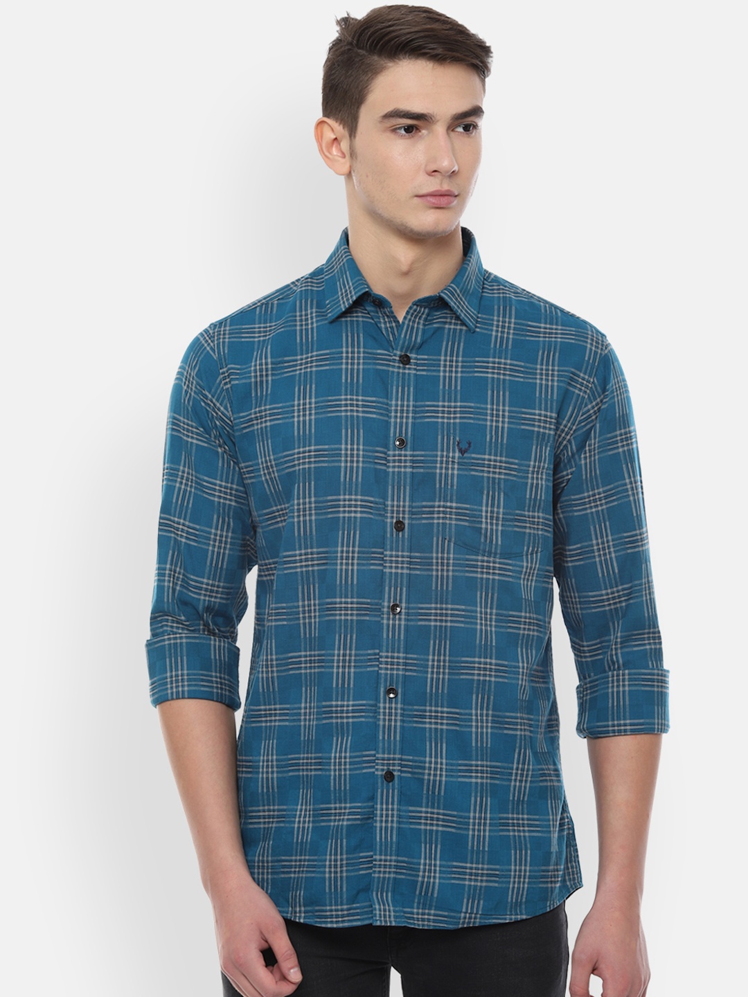 

Allen Solly Men Green & Yellow Slim Fit Checked Casual Shirt