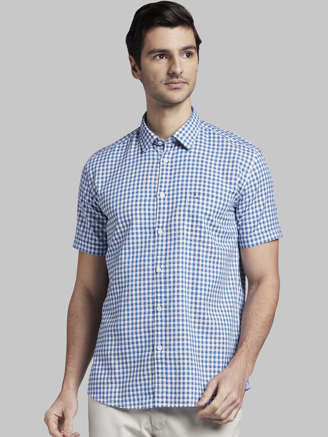 

Parx Men Blue & White Slim Fit Checked Casual Shirt