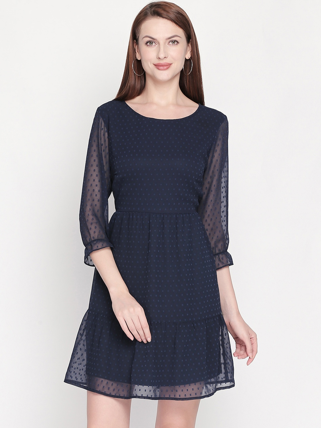 

Honey by Pantaloons Women Self Design Navy Blue Fit and Flare Dress