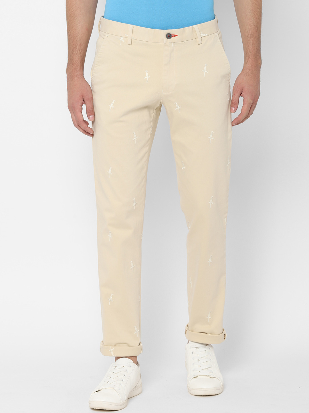 

SIMON CARTER LONDON Men Cream-Coloured Slim Fit Embroidered Regular Trousers