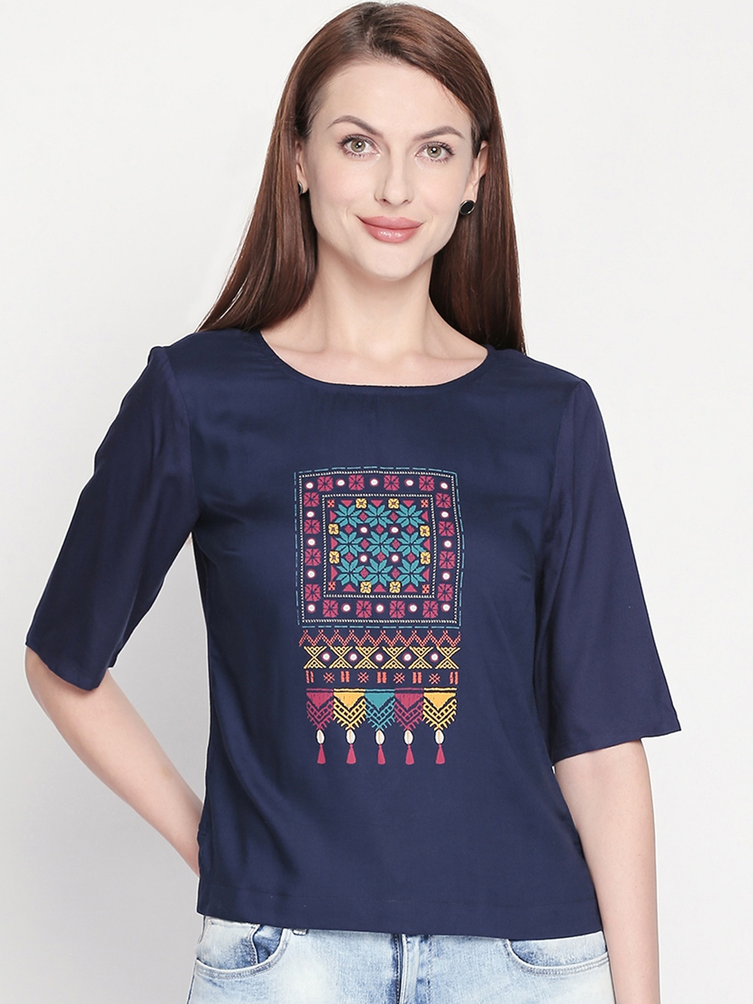 

AKKRITI BY PANTALOONS Women Blue Printed Top
