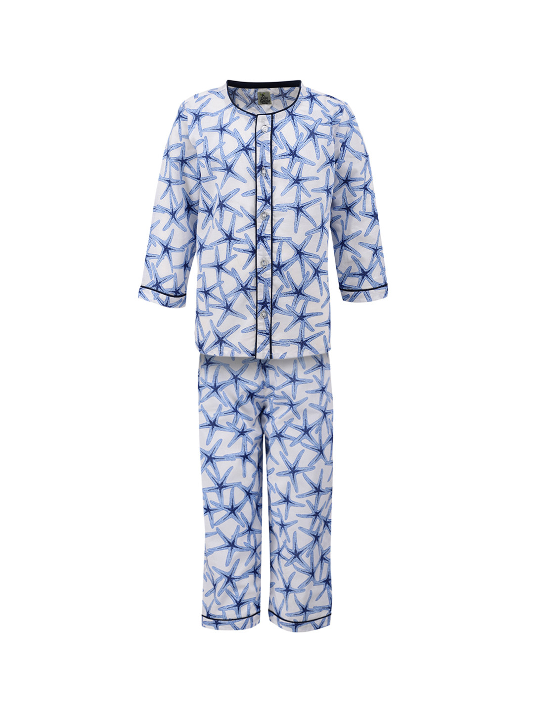 

A Little Fable Unisex White & Blue Printed Night suit