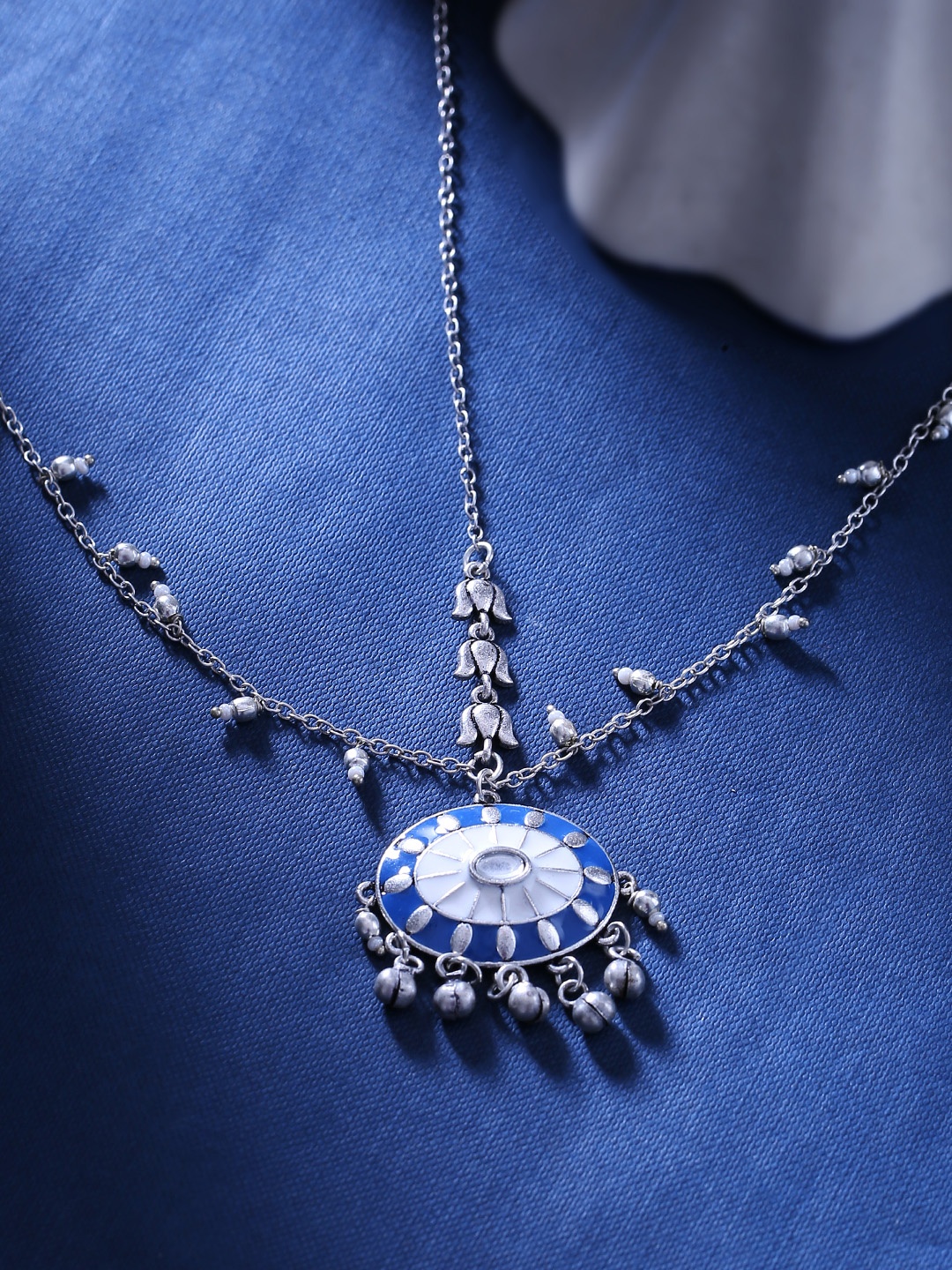 Voylla Women Silver-Plated Oxidised Beaded Matha Patti