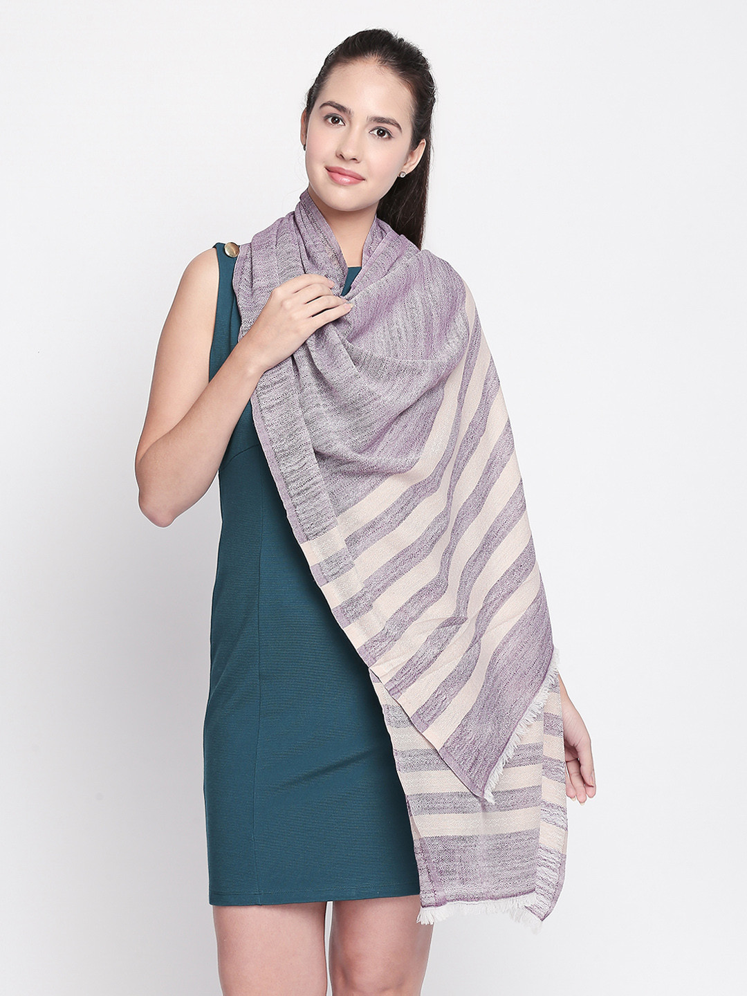 

Style Quotient Women Lavender & Beige Striped Shawl
