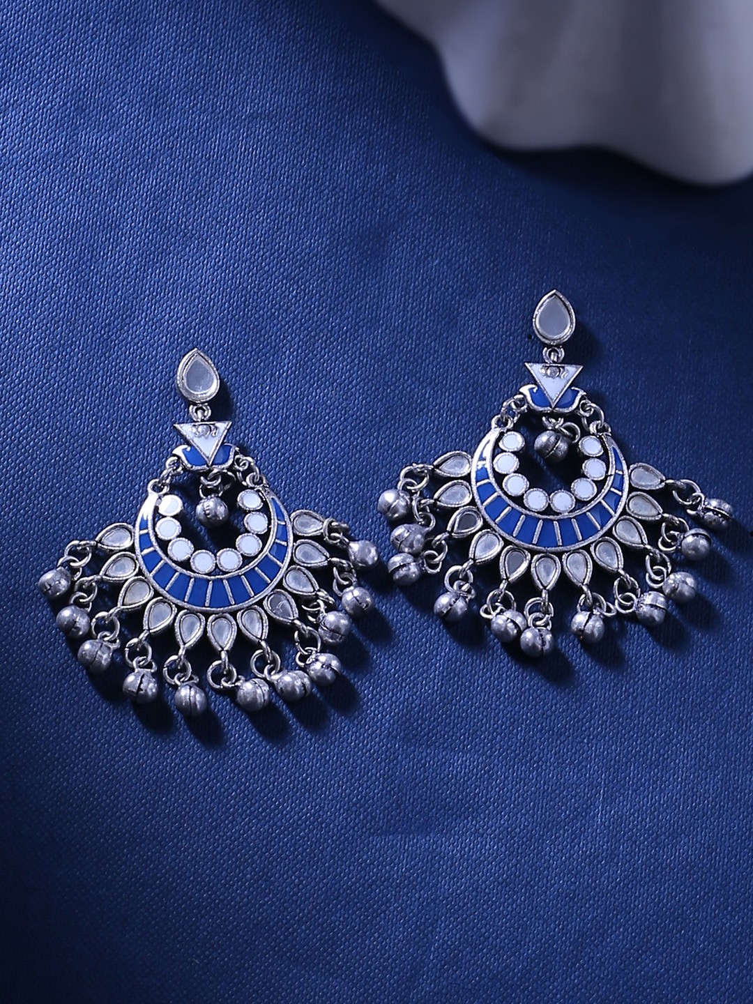 

Voylla Silver-Toned & Blue Classic Drop Earrings