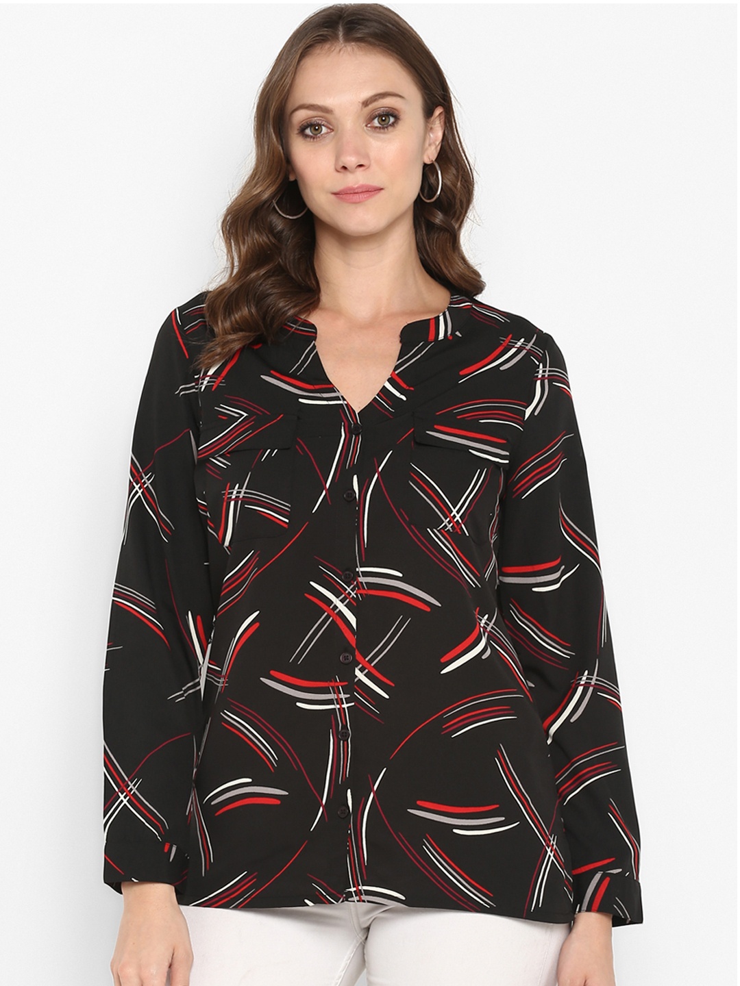 

Aditi Wasan Women Black Standard Regular Fit Printed Semiformal Shirt