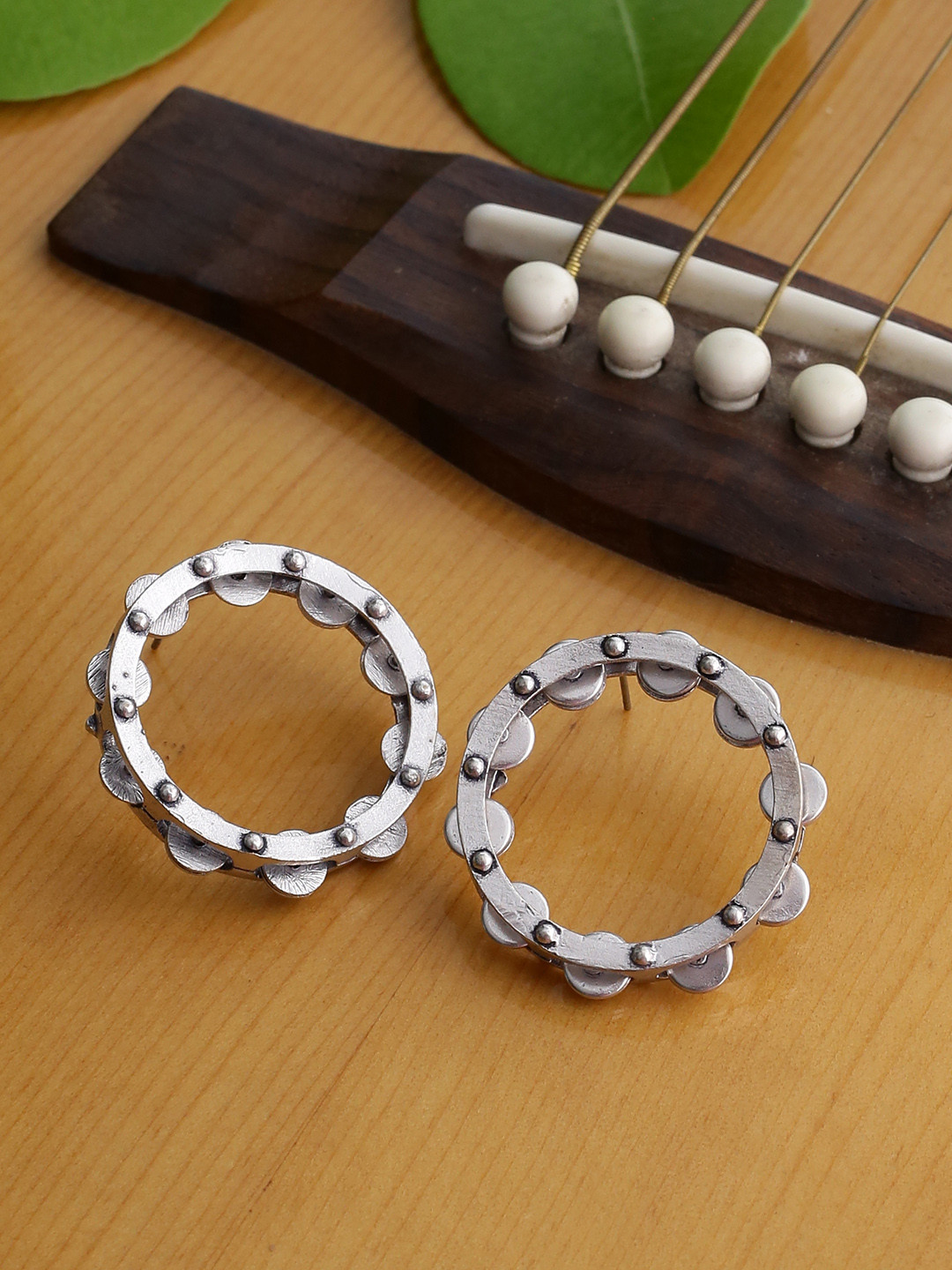 

Voylla Silver-Toned Circular Hoop Earrings
