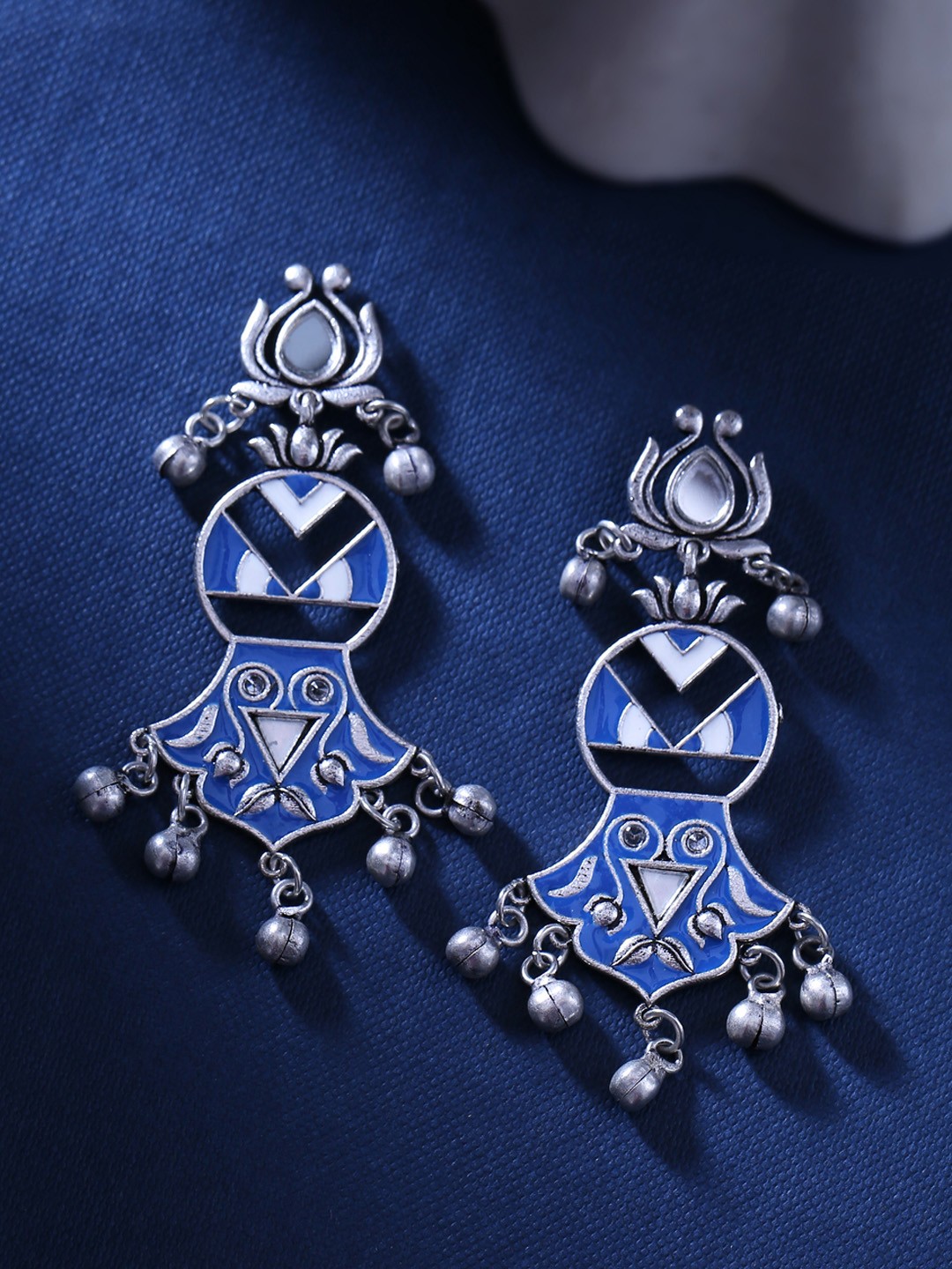 

Voylla Silver-Plated & Blue Contemporary Oxidised Drop Earrings